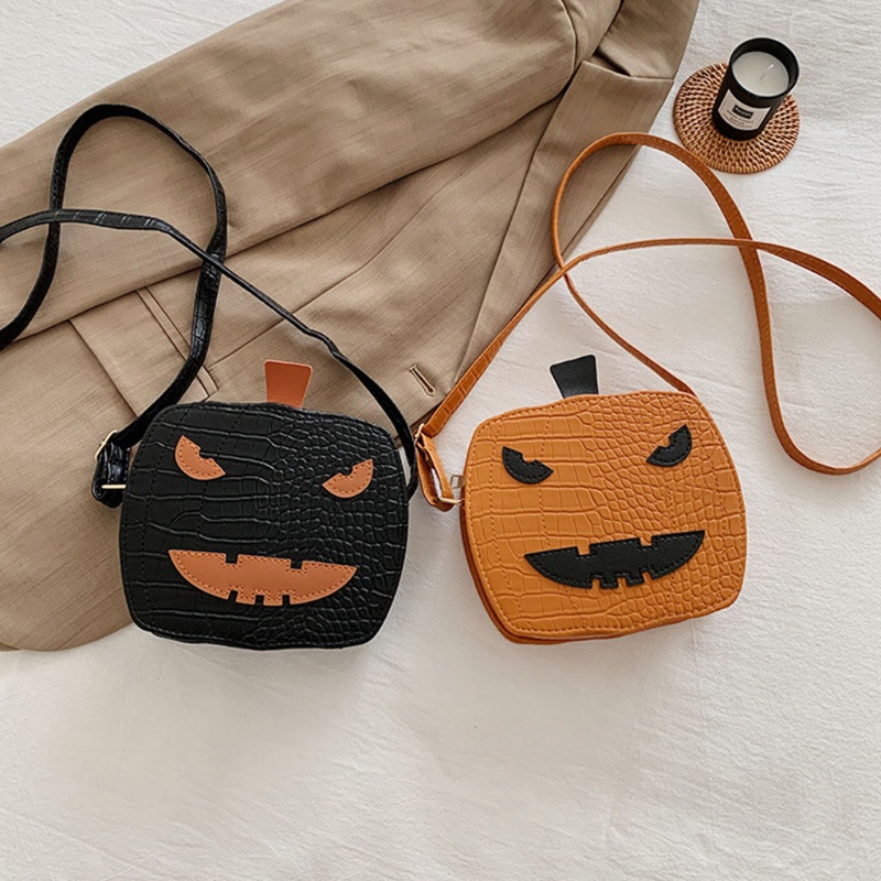Túi Đeo Chéo Bằng Da PU Hình Bí Ngô Phong Cách Halloween