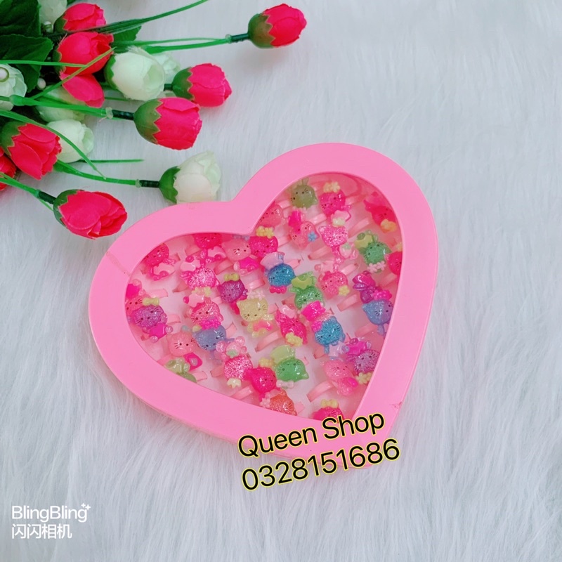 1 chiếc nhẫn nhũ lấp lánh đeo tay , nhẫn nhựa hình mèo hello kitty cho bé gái
