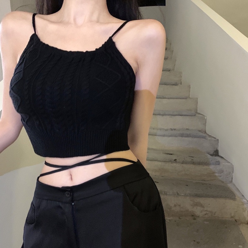 Brroa Áo Croptop Dệt Kim Không Tay Hở Lưng Phối Dây Cột Thời Trang Đi Biển Quyến Rũ Cho Nữ