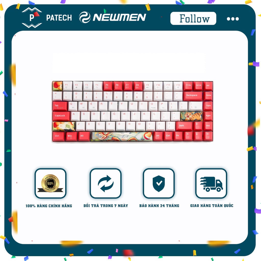 Bàn phím cơ không dây Dual Mode Newmen GM680,Layout 68 phím Hotswap,đa chế độ kết nối,tặng thêm keycap Rồng Hổ,BH 24M