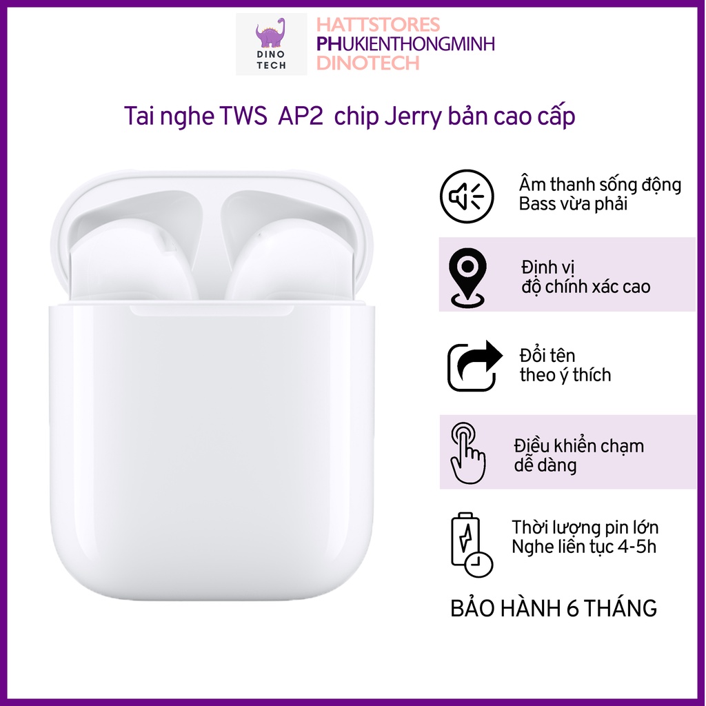 Tai nghe bluetooth không dây TWS 2 cảm biến hồng ngoại pin trâu đổi tên định vị kèm quà tặng