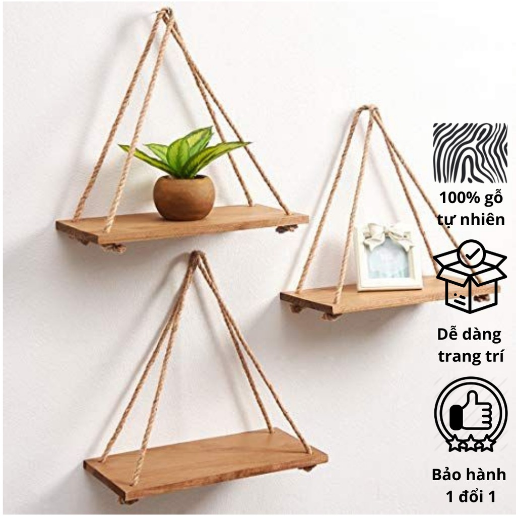 Kệ gỗ treo tường kèm dây thừng / Decor trang trí nhà cửa