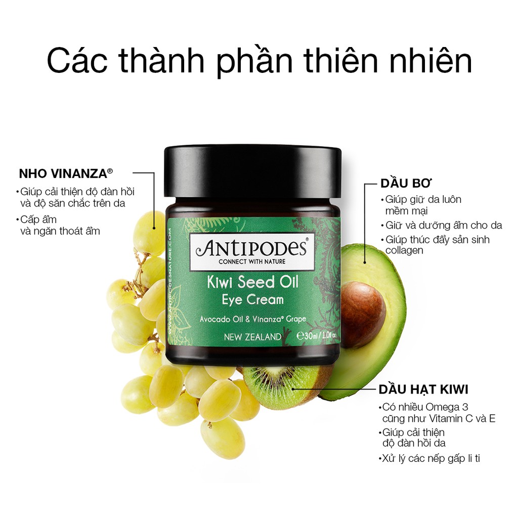 Kem Dưỡng Vùng Da Quanh Mắt Antipodes Kiwi Seed Oil Eye Cream 30ml