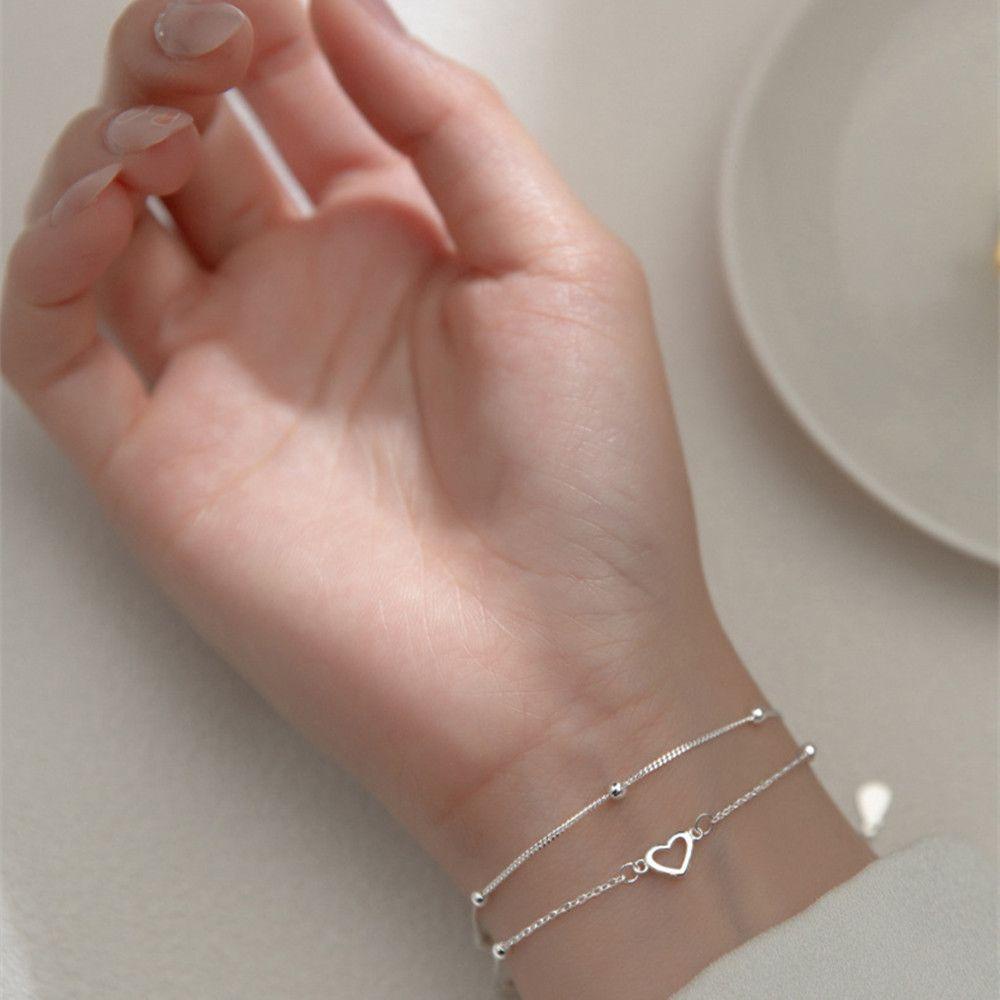 JUNE Lắc Tay Mạ Bạc 925 Mặt Hình Trái Tim Thanh Lịch Cho Nữ