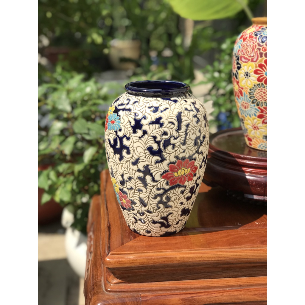 Bình bách hoa và dây lá gốm sứ biên hòa 22cm