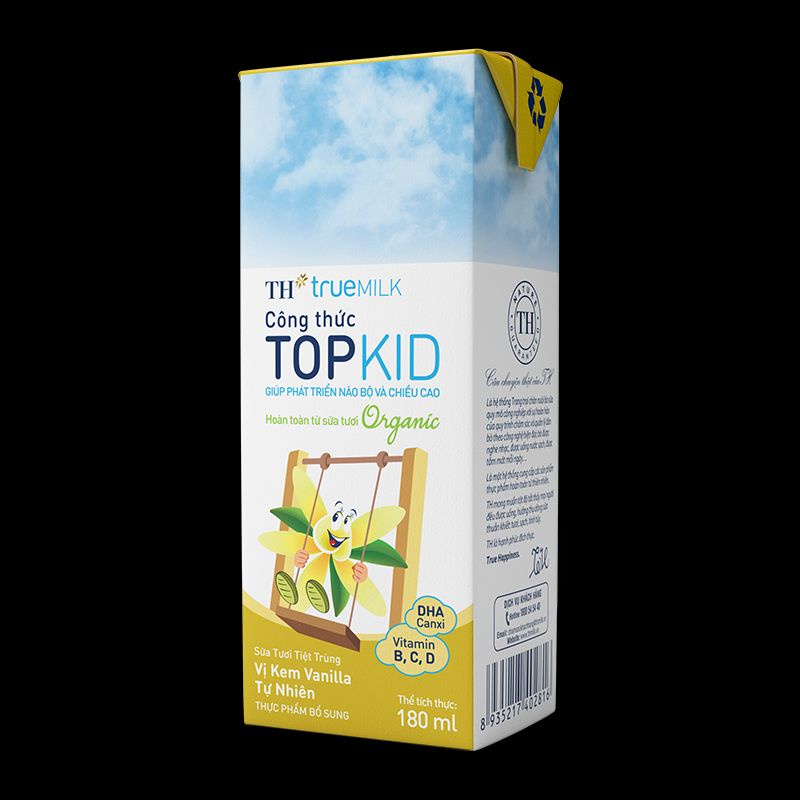 Sữa tươi tiệt trùng TH Topkid Organic lốc 5 hộp x 180ml