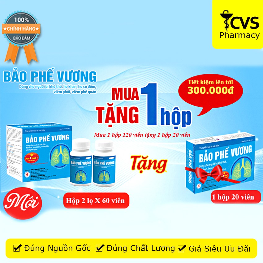 [MỚI] Bảo Phế Vương (Hộp 120 viên) Dùng cho người bị khó thở, viêm phổi, viêm phế quản - cvspharmacy
