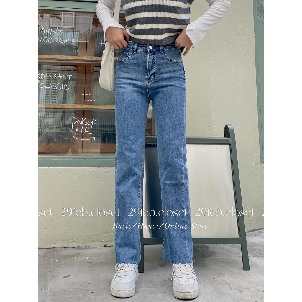 [Ảnh thật/Video] Quần jeans ống đứng trơn cạp cao co giãn - 29feb.closet - Q34