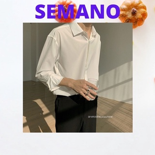 Áo sơ mi lụa SEMANO áo sơ mi trắng,đen, xanh dài tay unisex form rộng Hàn Quốc SML01
