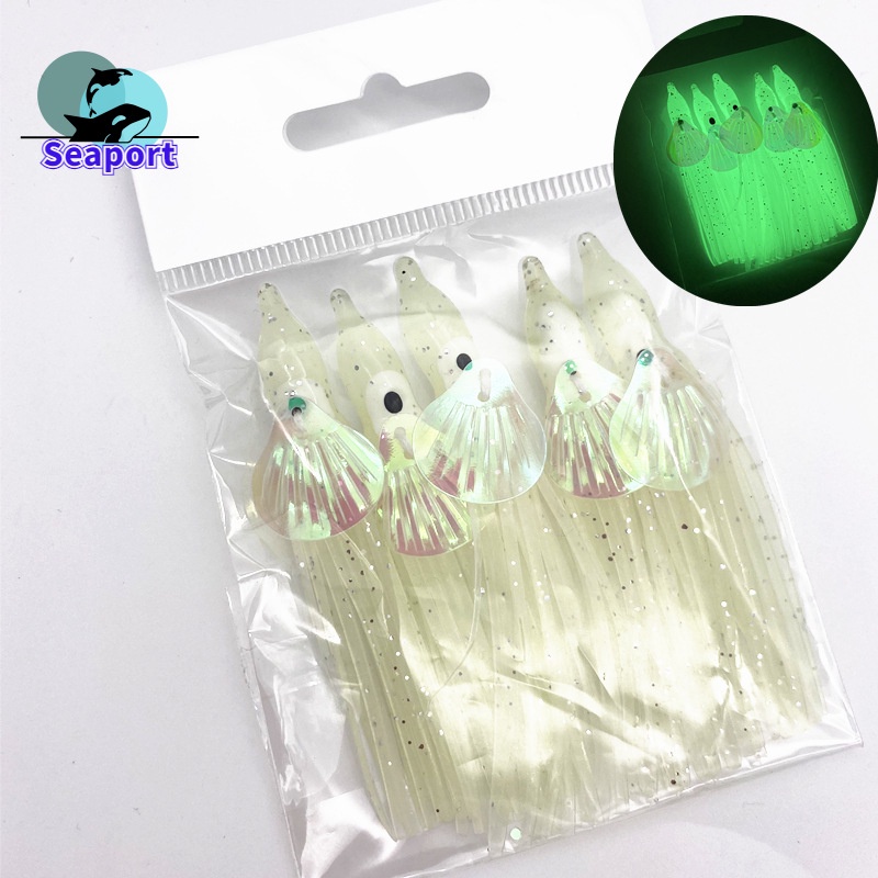 Mồi Câu Cá Giả Hình Bạch Tuộc Màu Dạ Quang Mềm 2.7inch