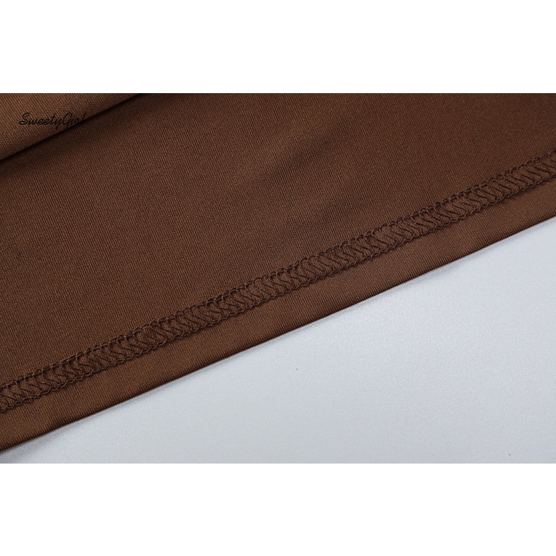 Bộ Đồ Thời Trang 2022 Cổ Vuông Màu Nâu Ôm Eo Quyến Rũ Cho Nữ