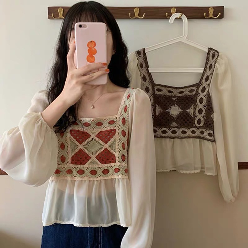 [Mã WASKT304 giảm 15% tối đa 30K đơn 99K] [HÀNG ĐẸP] SƠ MI phối len đan Ulzzang vintage tiểu thư - SM09 - jannahouse