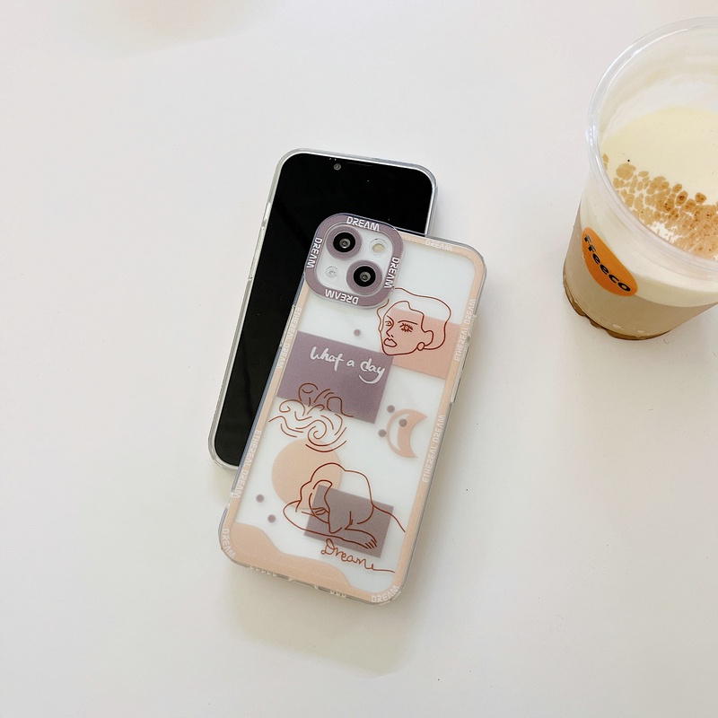 Casing Xiaomi Redmi Note 11 11S 10 10S 9S 8 7 Pro 4G 5G 9A 9C 9 Mi POCO F3 M3 9T 11T Pro K20 Cartoon Art Line Girl Bear Straight Edge Clear Soft Phone Back Case Cover JSC 06