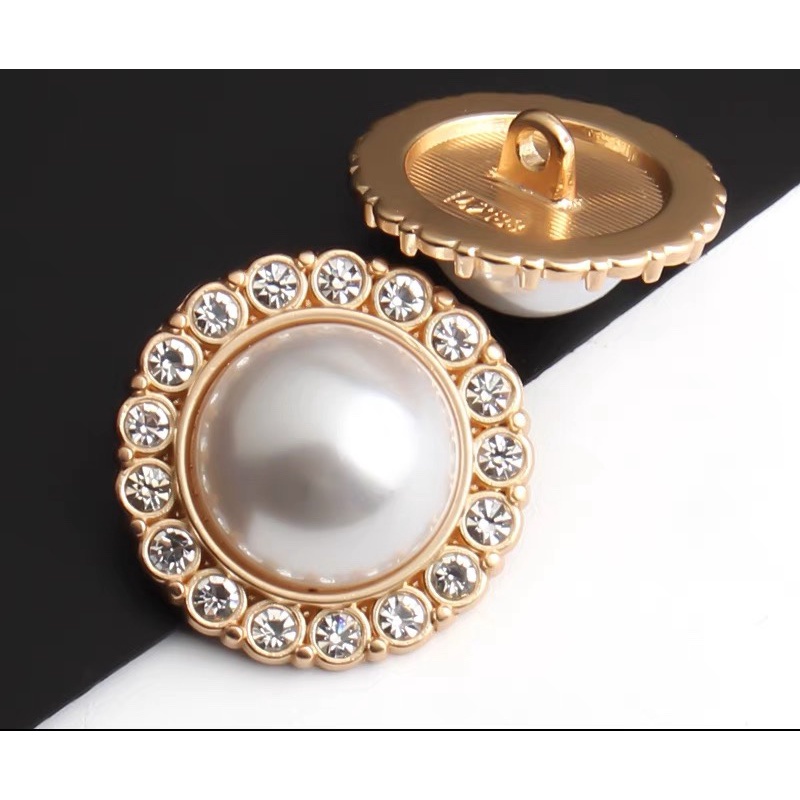 Nút cúc khuy kim loại ngọc trai nhân tạo cao cấp cho áo khoác dạ tweed nhiều kích cỡ 1cm, 1,5cm, 1,8cm, 2,1cm, 2,5cm