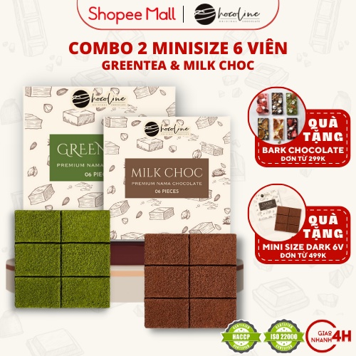 Socola Tươi Chocoline Vị Matcha Trà Xanh & Vị Sữa Milk Choc - Combo 2 hộp 20V (260gram)
