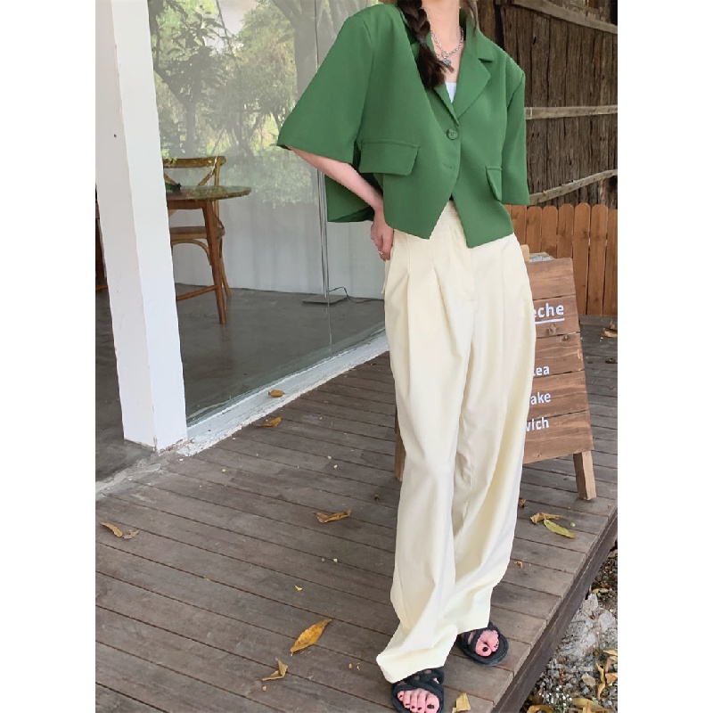 ANTUSON Áo Khoác Vest Tay Ngắn Màu Xanh Lá Mỏng Thời Trang Xuân Hè Hàn Quốc Hàng Mới Dành Cho Bạn Nữ