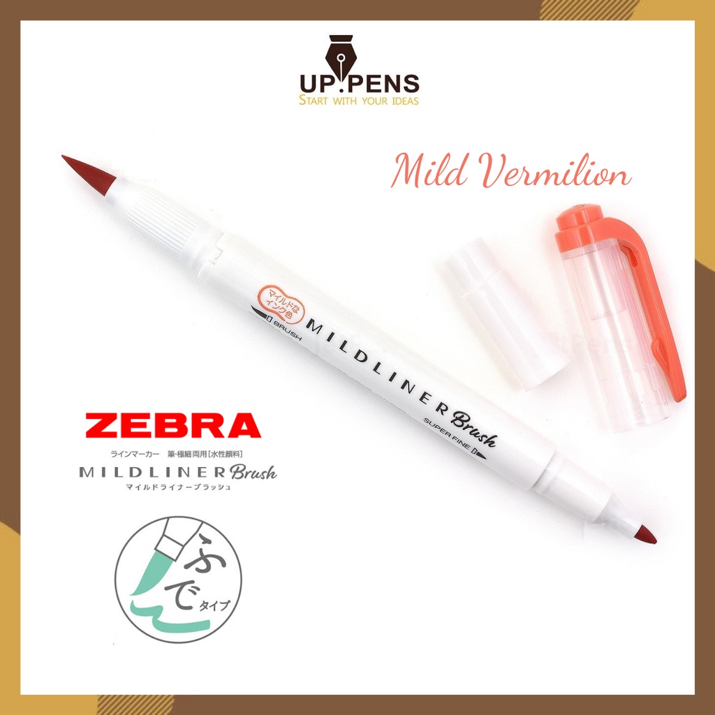 Bút lông đầu cọ Zebra Mildliner Double-Sided Highlighter Brush - Brush/ Extra Fine - Màu cam đỏ (Mild Vermilion)