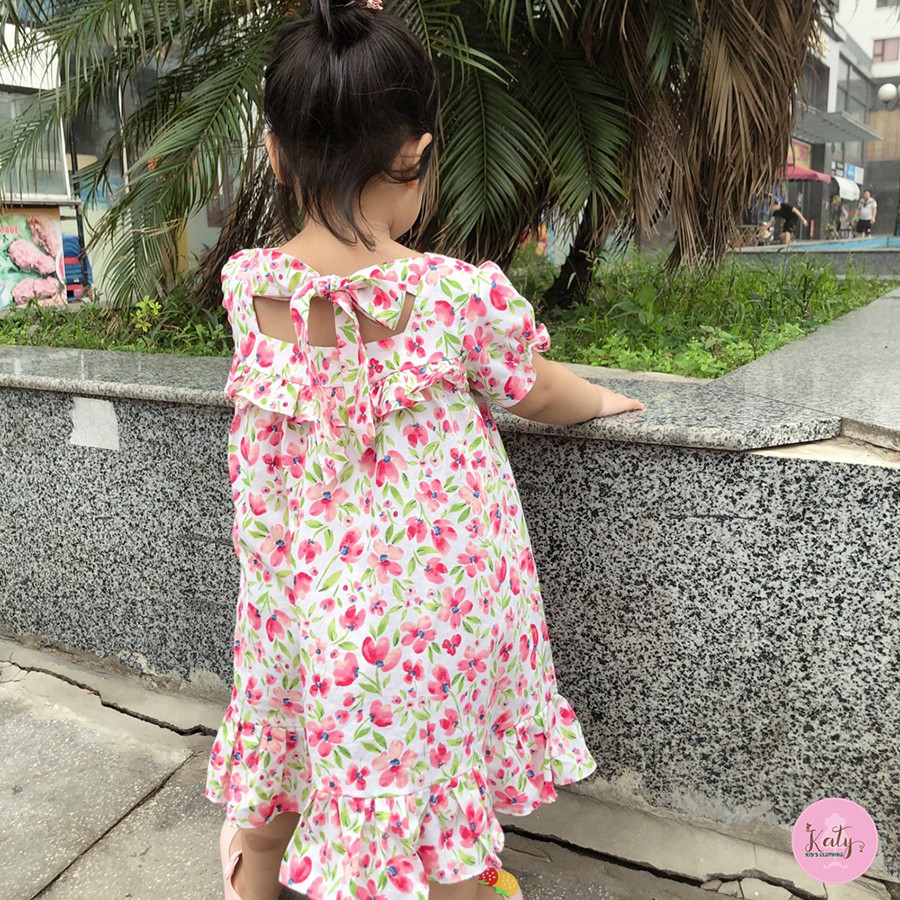 Váy Cho Bé Gái (Đầm cho bé) Dáng Xoè Chất Thoáng Mát, Họa Tiết Hoa Đáng Yêu, Hàng Thiết kế KATY Kid's Clothing