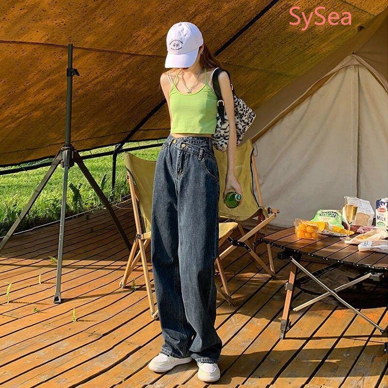 Quần Jean Dài Lưng Cao Dáng Rộng Màu Sắc Đơn Giản Thời Trang Mùa Thu Cho Nữ