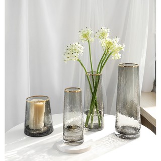 Lọ hoa thủy tinh phòn cách BẮC ÂU DEcor hiện đại, viền vàng thủ công