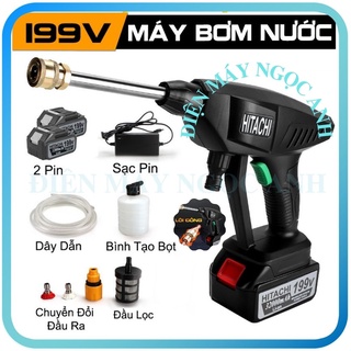 Máy xịt rửa xe áp lực cao cầm tay gia đình bình phun bọt tuyết mini total tưới cây hoa lan HITACHI PIN CỰC MẠNH 199V