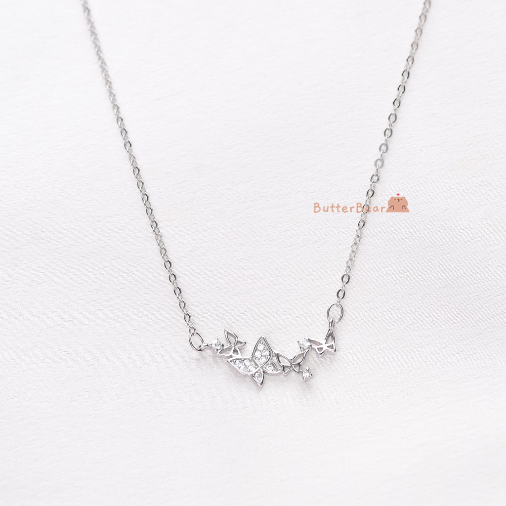 Dây Chuyền Bạc Nữ Thời Trang Đính Đá Hình Đàn Bướm Mùa Xuân S006- Trang Sức Bạc ButterBear Jewellery.