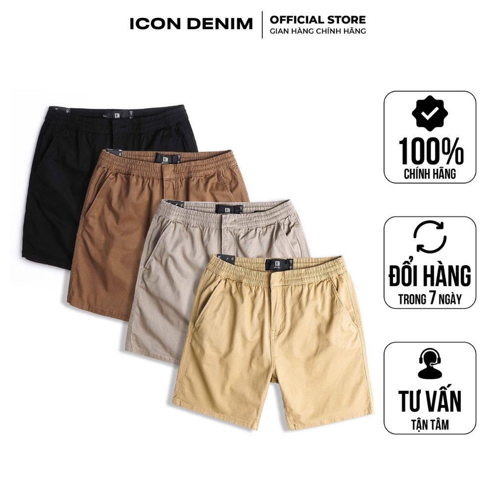 Quần short nam ICON DENIM vải kaki lưng thun trơn QSID0084