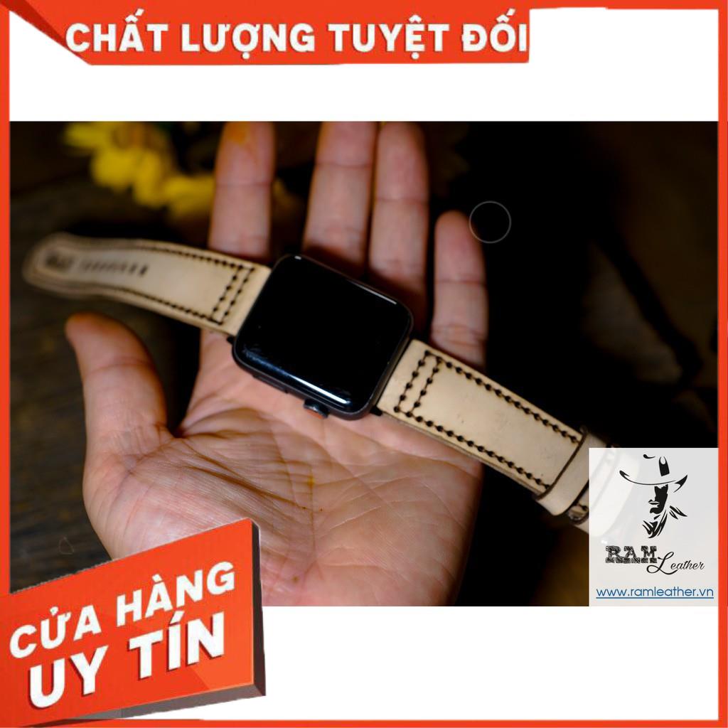 DÂY ĐỒNG HỒ DA BÒ THẬT CHO APPLE WATCH – RAM PILOT VEGTAN TRẮNG - HÀNG CHÍNH HÃNG RAM LEATHER May tay thủ công tỷ mỹ