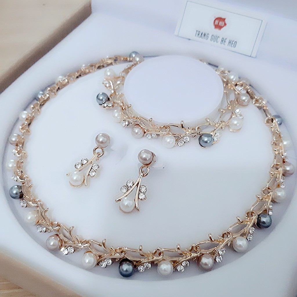 Bộ trang sức nạm đá 3 món - Trang sức Bé Heo BHB176