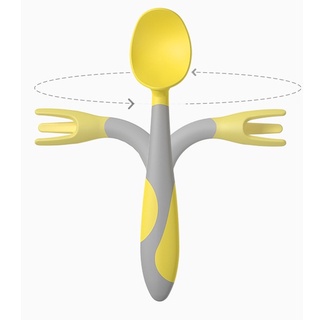 Thìa dĩa ăn dặm silicon bẻ cong 360 độ có kèm hộp đựng