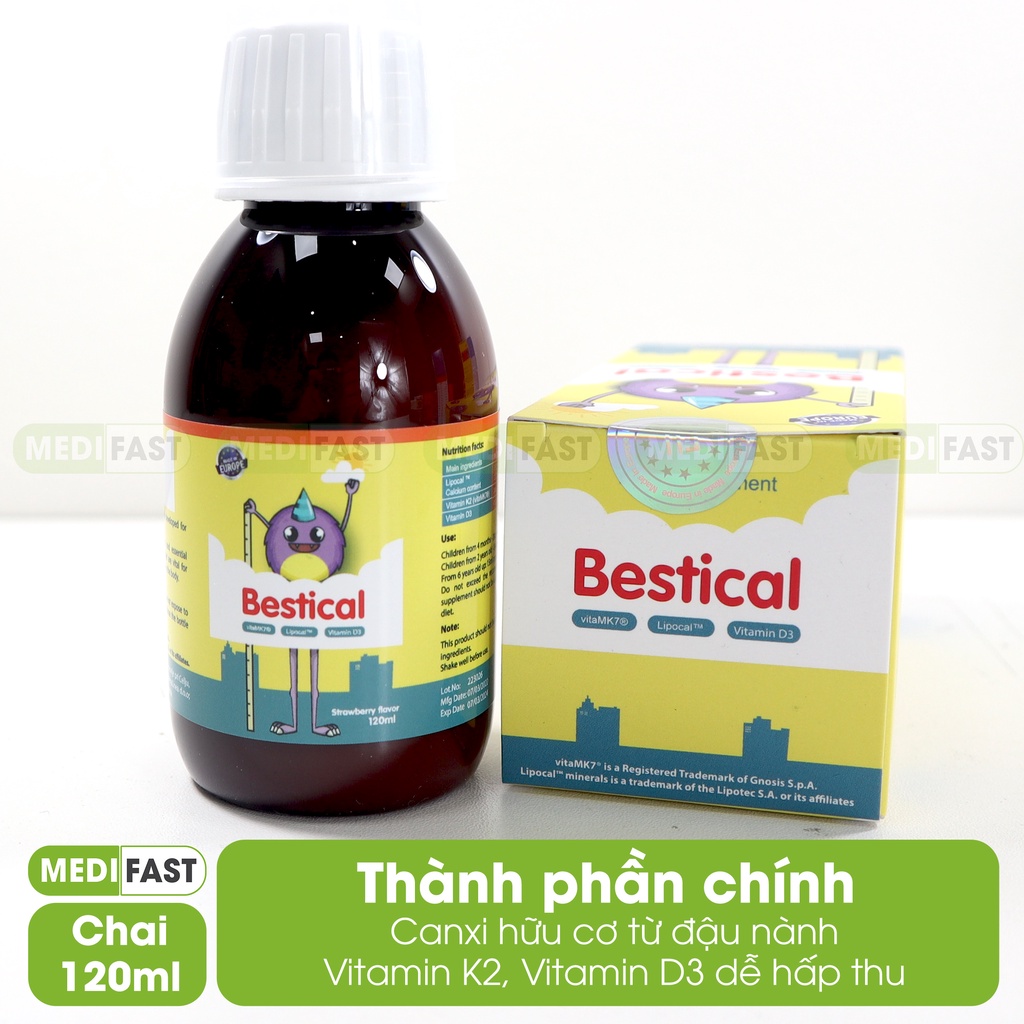 Siro Bestical bổ sung calci Vitamin D3K2 Canxi cho bé Bestical 120ml - giúp bé phát triển chiều cao,xương răng chắc khỏe