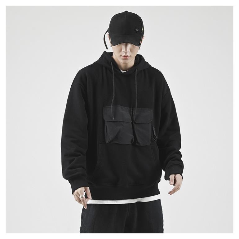 HOT SALE- Áo Hoodie poly pocket màu đen form oversize nam nữ đều mặc được - áo cực chất