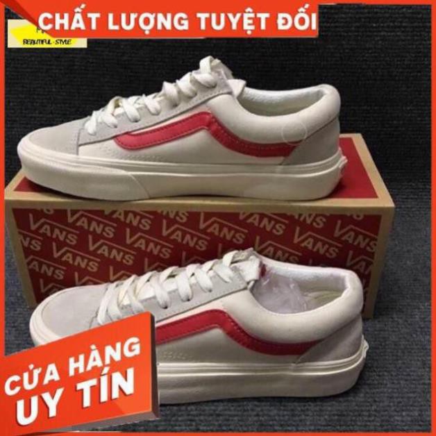 𝐂ự𝐜 𝐑ẻ [Hàng Sẵn] ( Full box) giày Vans style old skool trắng vạch đỏ 2020 Cao Cấp [ SL  ib ] 👟 :)) ' 2021 2021