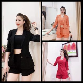 Sét bộ 3 món áo vest dài cài cút và short ngắn