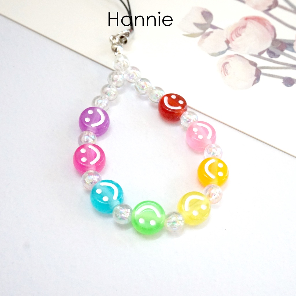 Móc khóa hạt nhựa hologram mặt cười  - Phone strap phụ kiện dây treo túi xách balo chìa khóa điện thoại handmade