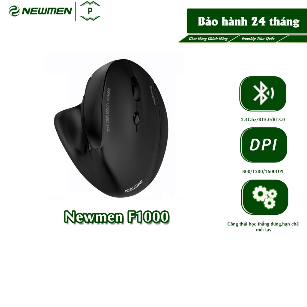 Chuột không dây Newmen F1000,công thái học,hạn chế mỏi tay,1600DPI,2 chế độ kết nối,dùng cho PC/Mac/-BH 24 tháng