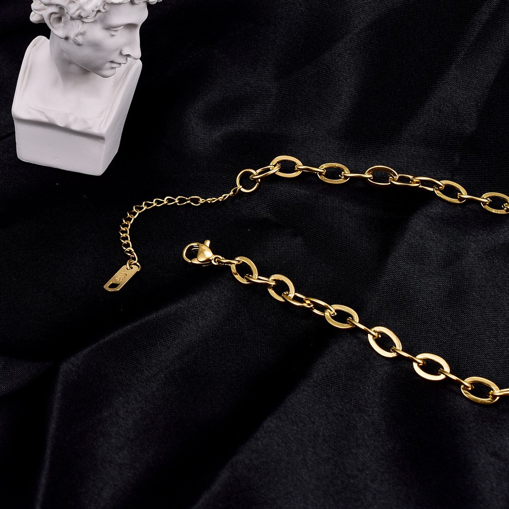Vòng cổ choker bằng thép titan mạ vàng hồng 18K / vàng dạng chuỗi xích hình chữ nhật phong cách Âu Mỹ dễ phối đồ