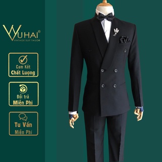Bộ vest nam đẹp cổ sam dáng 6 cúc trẻ trung, vest chú rể đẹp-VuHai
