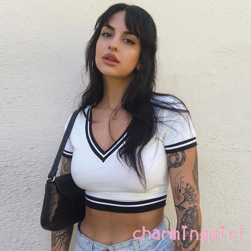 Áo Dệt Kim Tay Ngắn Cổ Chữ V Thiết Kế Đơn Giản Hợp Thời Trang