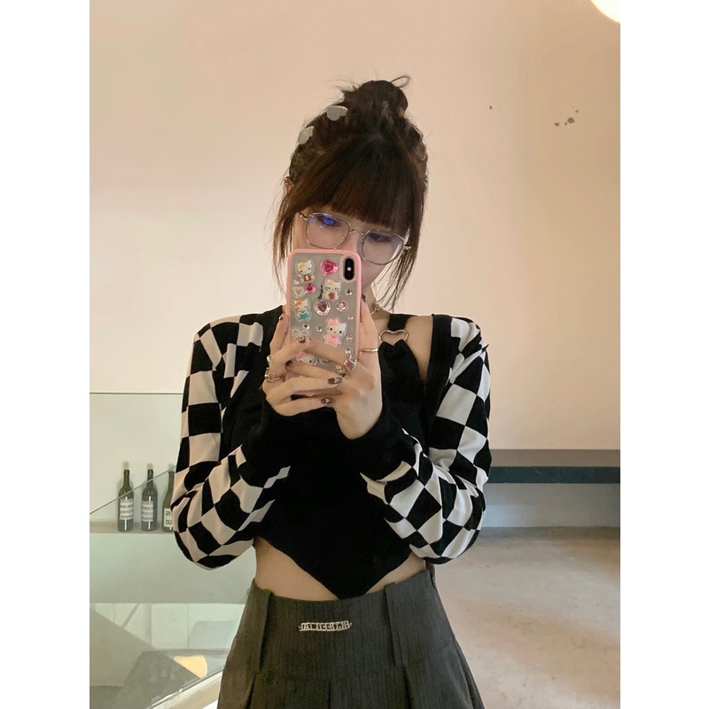 DUNEA Áo Cardigan Dệt Kim Tay Dài Họa Tiết Kẻ Sọc Phong Cách Retro Hàn Quốc Cho Nữ