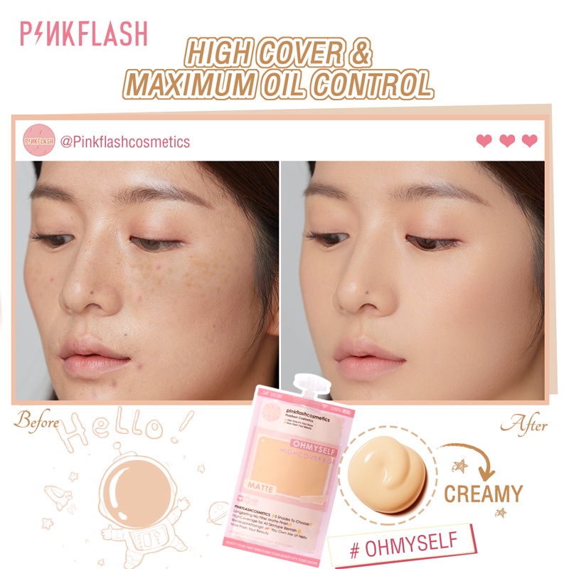Kem Nền PINKFLASH OhMySelf Màu Lì Không Cân Bằng Lâu Trôi Phù Hợp Cho Mọi Loại Da