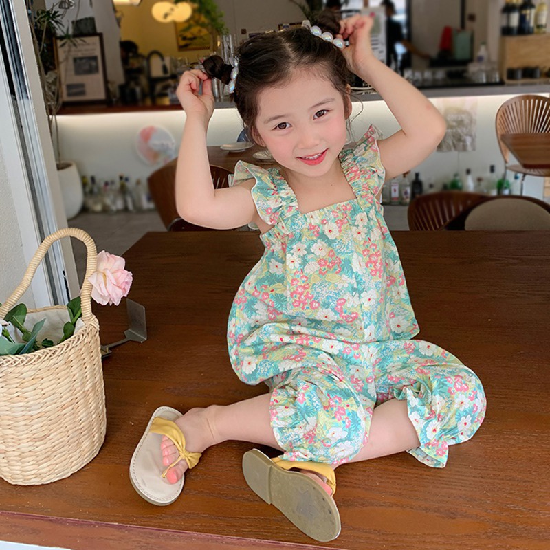 Se7en Áo liền quần In Hoa Mùa Hè Dễ Thương Cho Bé Gái