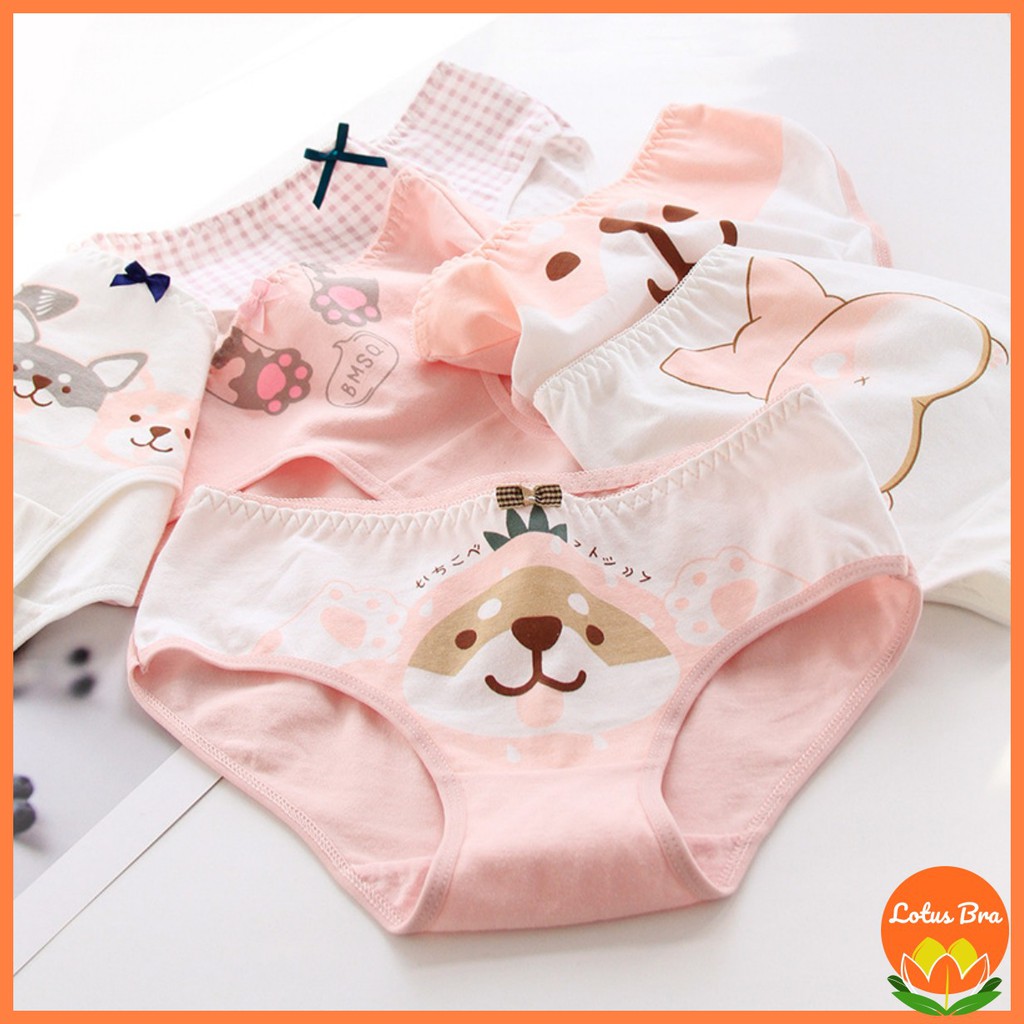 Set bộ 5 quần lót nữ cotton họa tiết hoạt hình cún Corgi | BigBuy360 - bigbuy360.vn