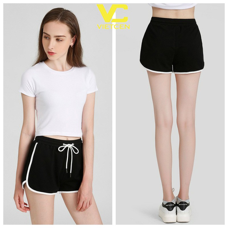 Quần Short Nữ Viền Kẻ Trắng Thể Thao Ulzzang Buộc Dây Hot Trend - VIETCEN