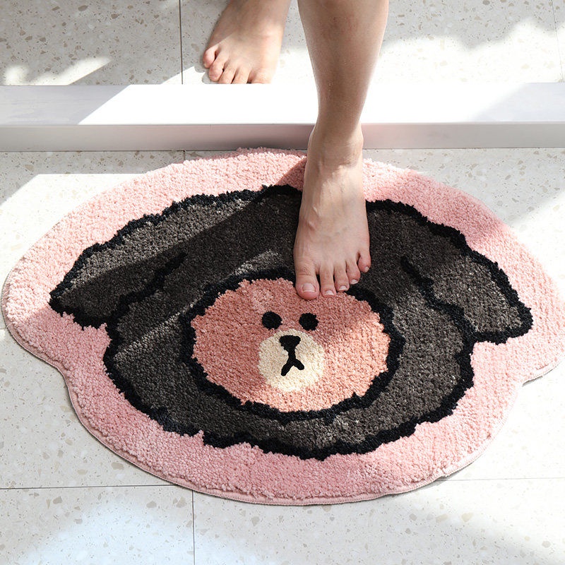 Thảm Chùi Chân Lông Mềm Mại Thấm Hút Chống Trượt Chống Bụi Hình Gấu Nâu Hoạt Hình Dành Cho Phòng Tắm / Cửa Ra Vào