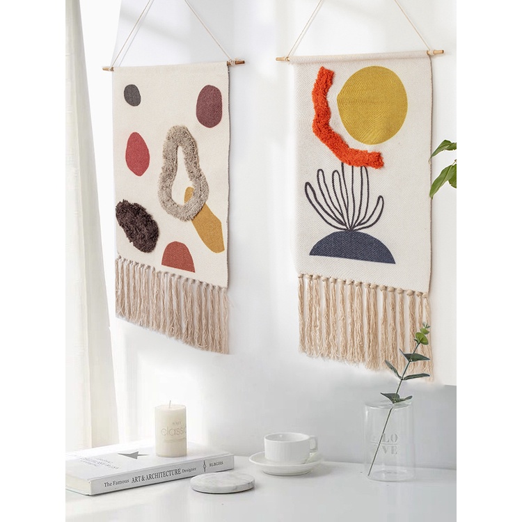 Thảm Treo Tường Bằng Cotton Phối Tua Rua Phong Cách Bohemian Cổ Điển Độc Đáo Trang Trí Nhà Cửa