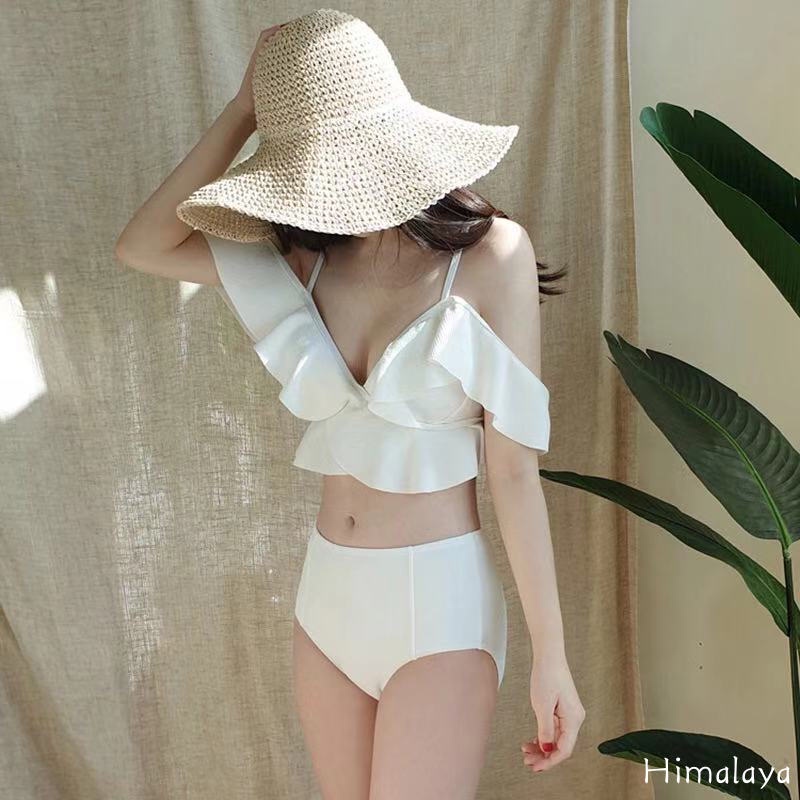 Bộ đồ bơi hai mảnh màu trơn lưng cao có đệm nâng ngực phong cách Hàn Quốc gợi cảm cho nữ | BigBuy360 - bigbuy360.vn