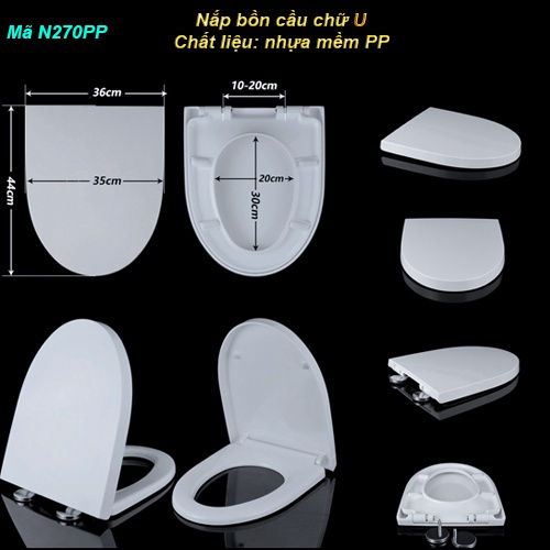 NẮP 270UF/PP NẮP BỒN CẦU ĐÓNG ÊM PHÙ HỢP VỚI MỌI LOẠI BỒN CẦU CHỮ U, ĐỘ BỀN CAO KT 36x44cm