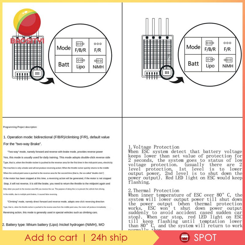 [Baosity1] Esc 60A Điều Khiển Tốc Độ Động Cơ Chổi Than Cho Xe Điều Khiển Từ Xa 1 / 10