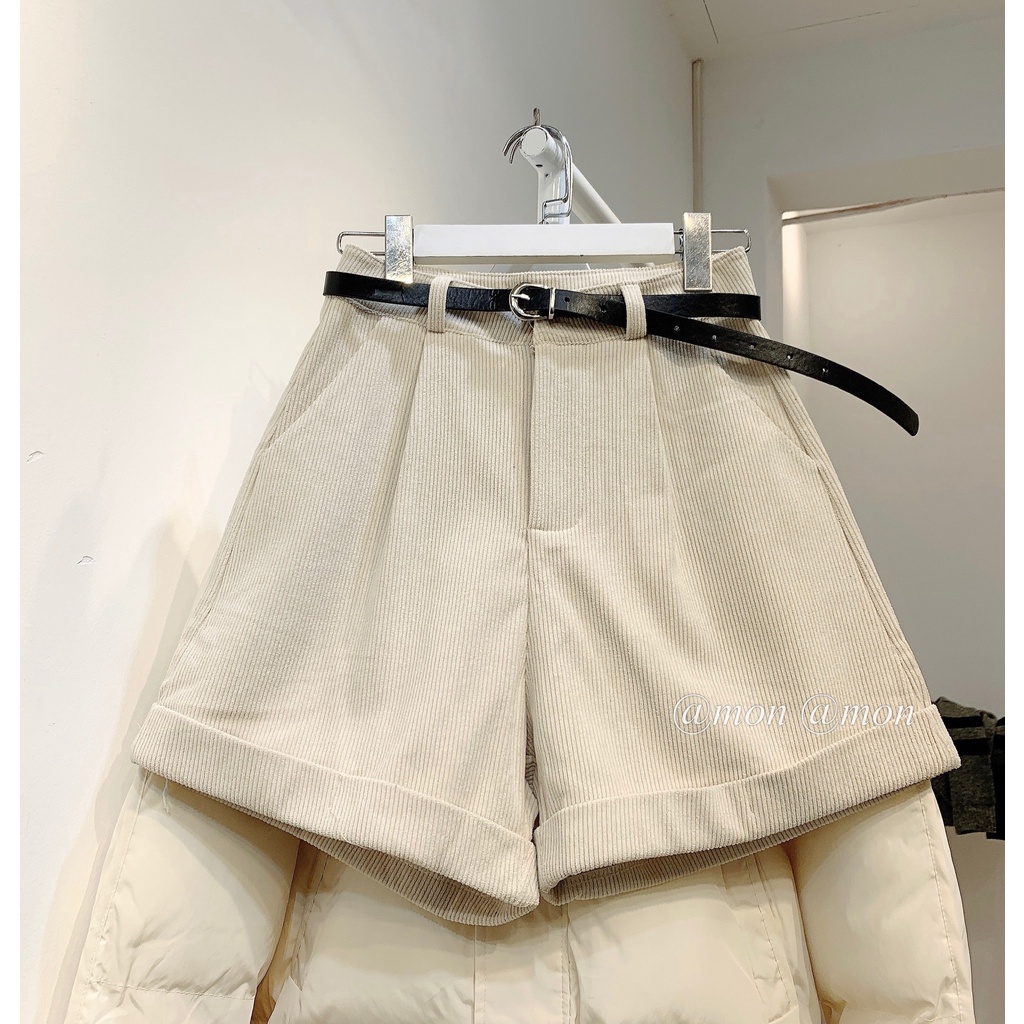 210727 Quần short nhung gân , quần short nữ thu đông, tặng kèm belt, 4 màu.